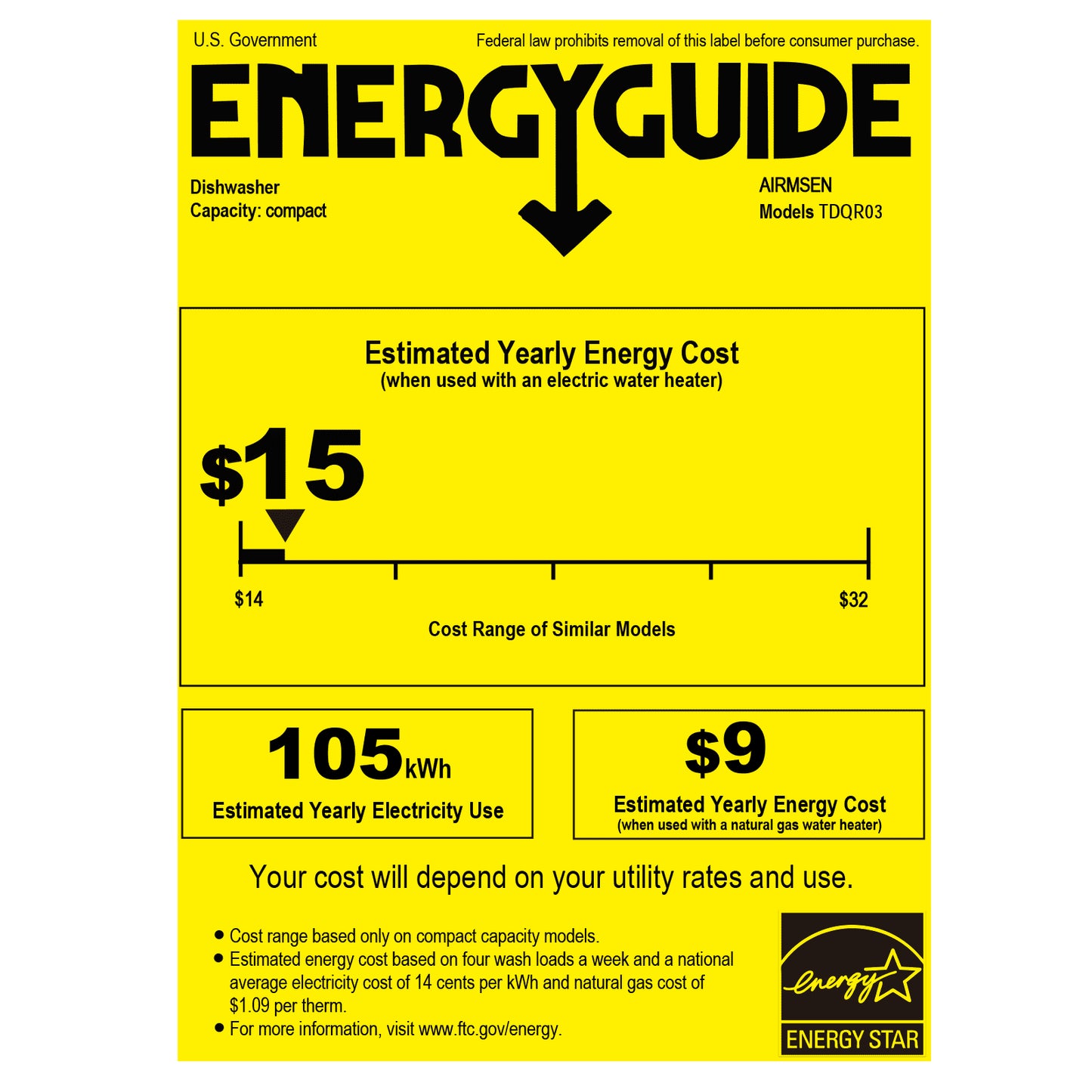 Portable Countertop Dishwasher with 5-Liter Built-In Water Tank and Air-Dry Function, 5 Washing Programs Mini Dishwasher, AE-TDQR03