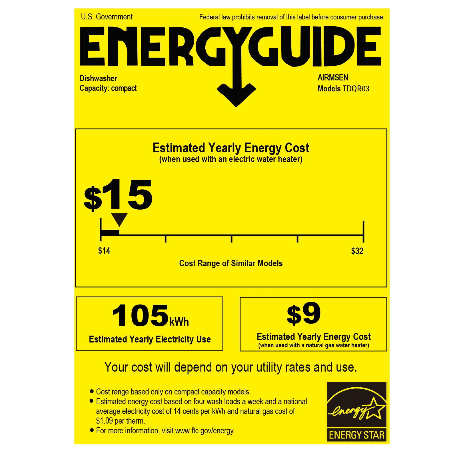 Portable Countertop Dishwasher with 5-Liter Built-In Water Tank and Air-Dry Function, 5 Washing Programs Mini Dishwasher, AE-TDQR03