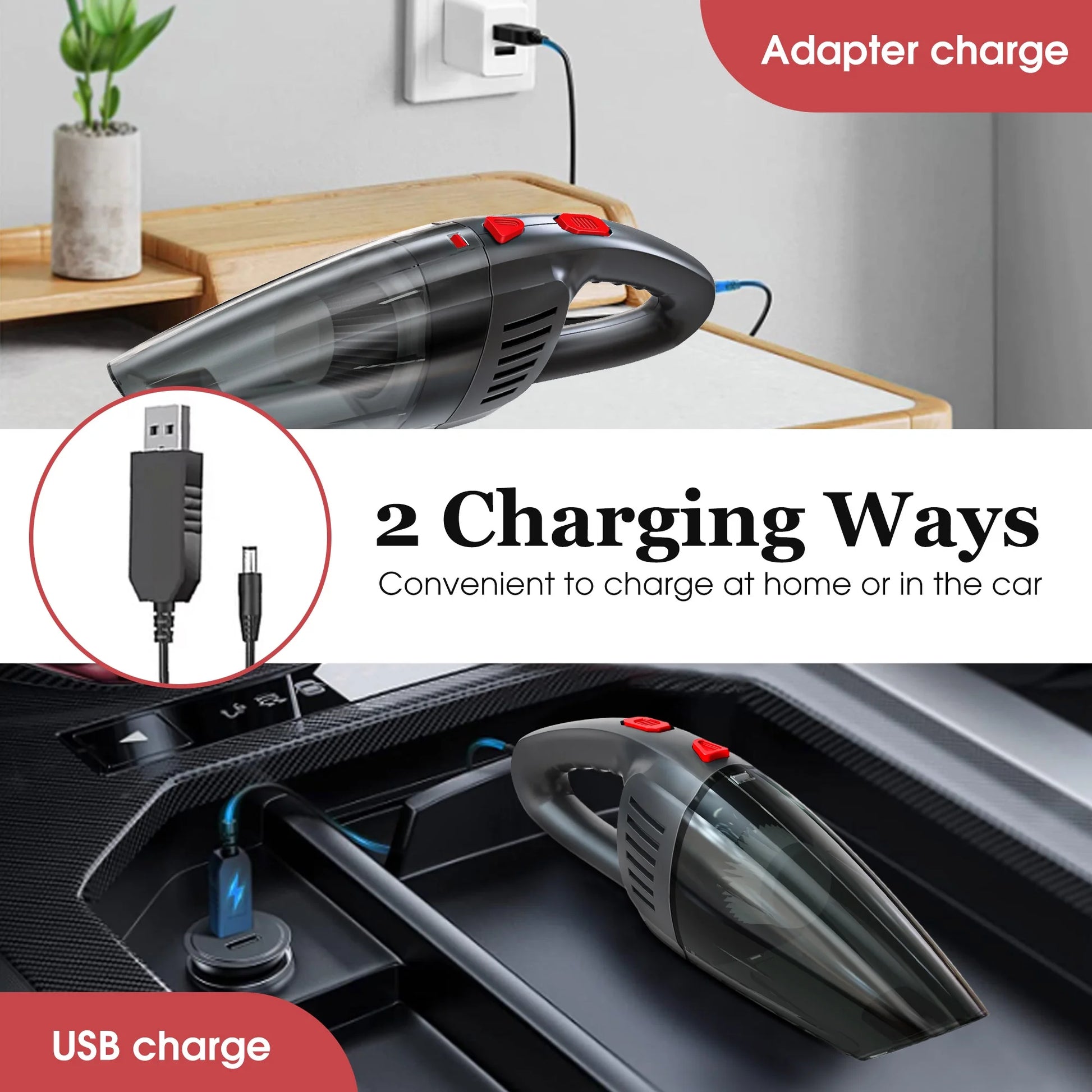 Handheld Vacuum Cordless, Portable Mini Car Vacuum Cleaner Cordless with Powerful Suction, Hand Vacuum Cleaner Cordless Rechageable for Car, Black