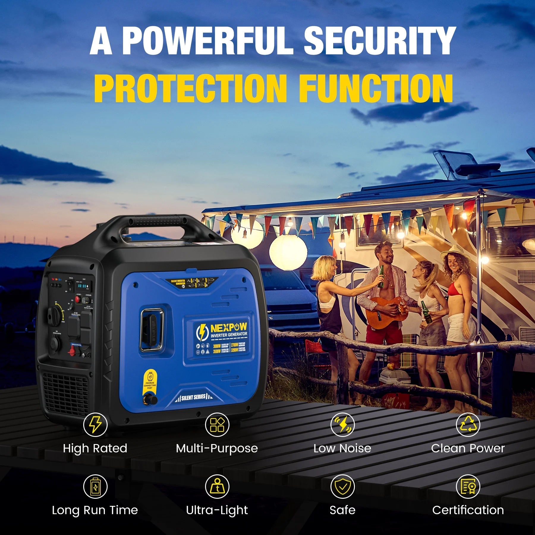 3500W Portable Inverter Generator, Dual Fuel Super Quiet Generator, Eco-Mode Feature, Parallel Capability, EPA Compliant, Lightweight for Backup Home & Camping
