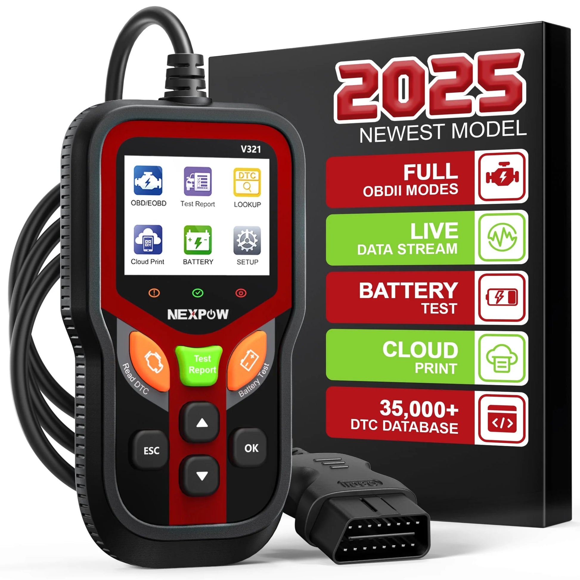 OBD2 Scanner, Car Code Reader with Battery Tester, Diagnostic Tool for Check Engine Light, OBDII Scanner for All Vehicles since 1996