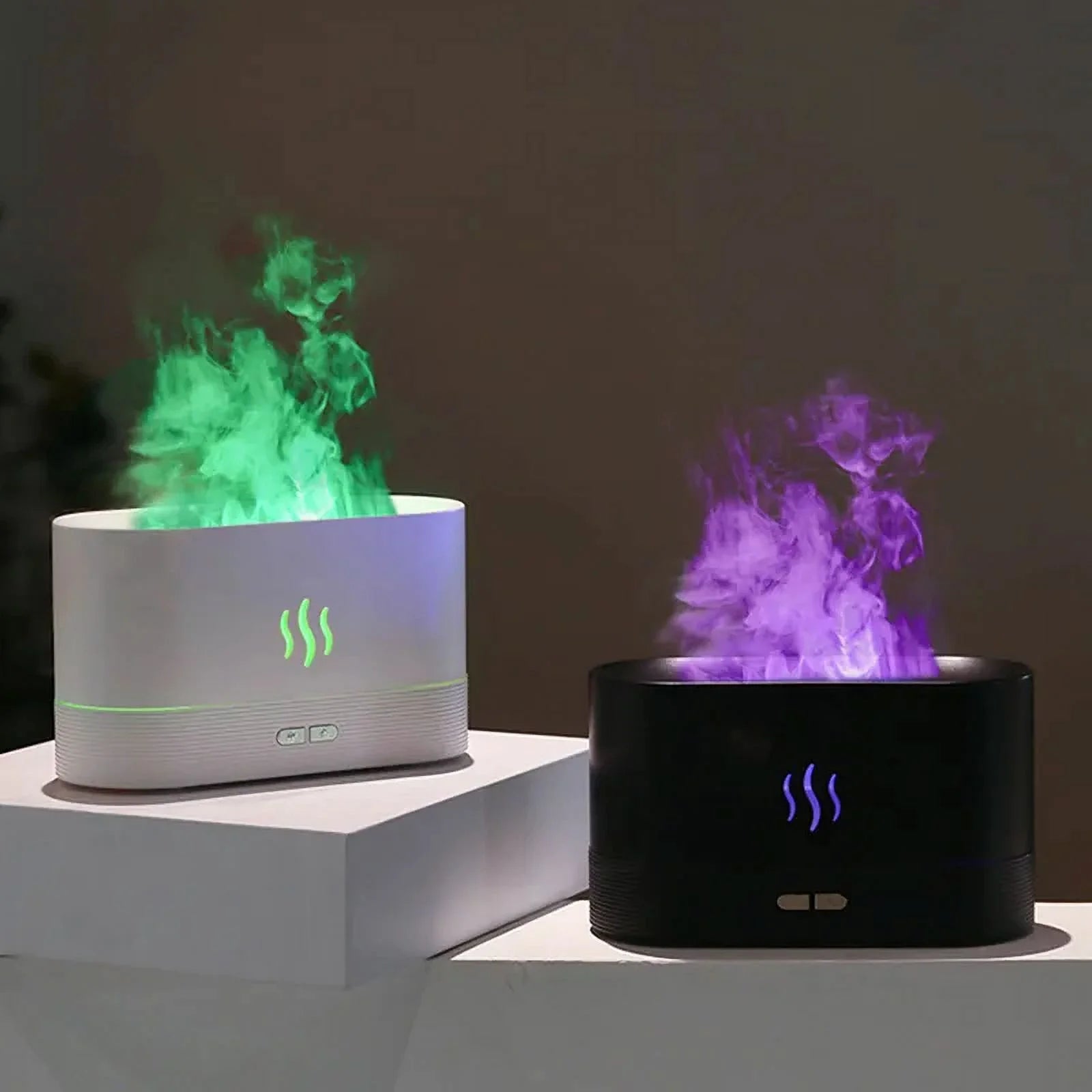 Ultrasonic Humidifier with 7 Colors Flame Lights, Essential Oil Diffuser, White