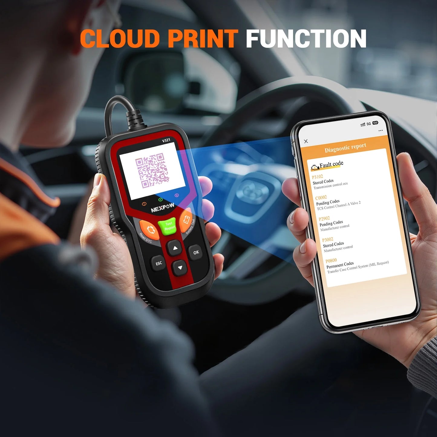 OBD2 Scanner, Car Code Reader with Battery Tester, Diagnostic Tool for Check Engine Light, OBDII Scanner for All Vehicles since 1996